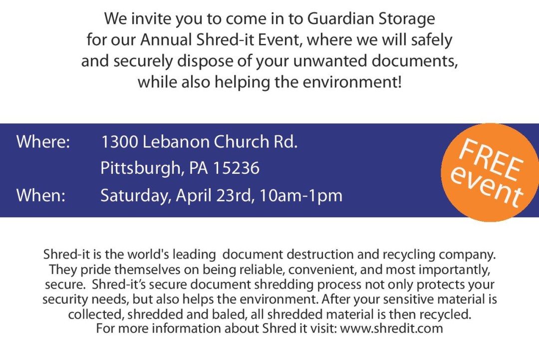 Guardian Storage FREE Shred-It event – April 23rd