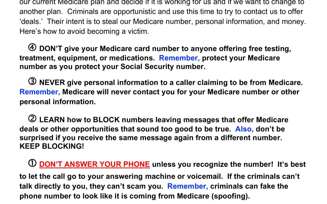 Stay Alert For Medicare SCAMS!